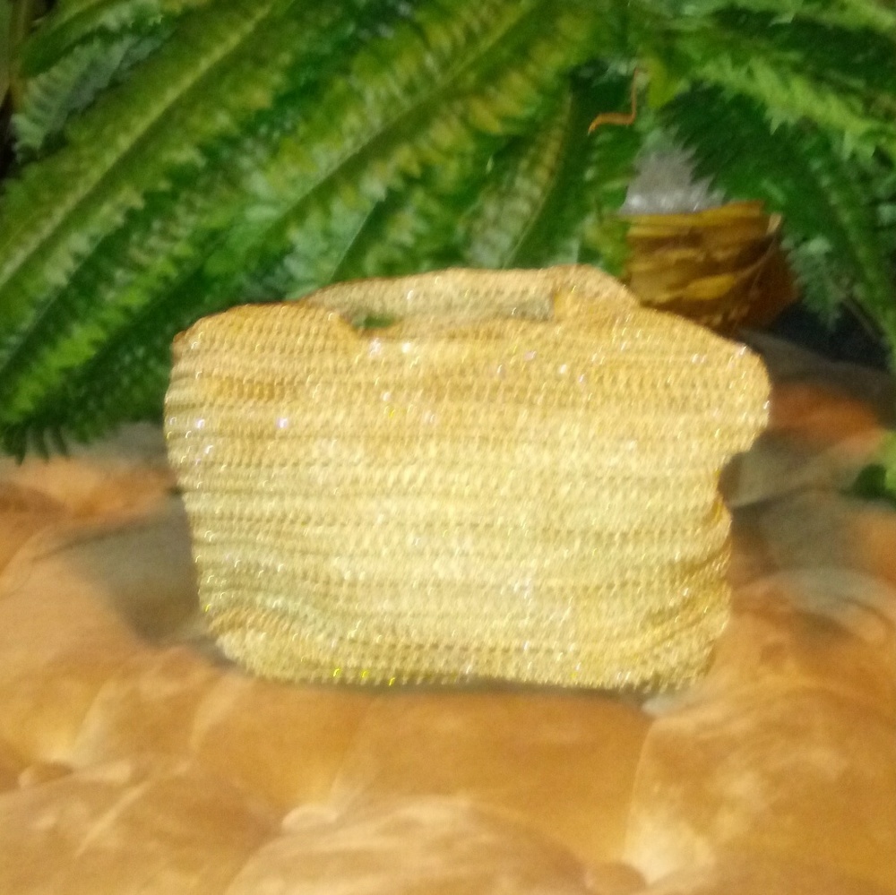 Shiny Gold Rayon Knit Hobo Handbag